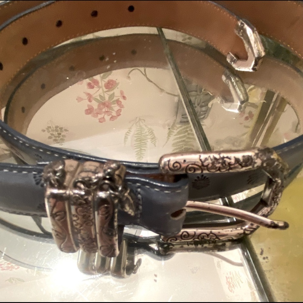 Brighton Blue and Tan Belt with Silver Buckle
